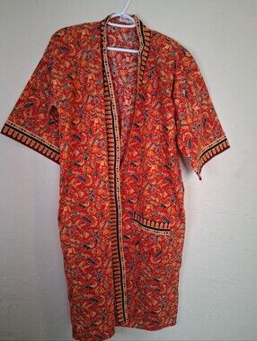 Singapore Red Orange Floral Printed Kimono Like  Robe See Measurements